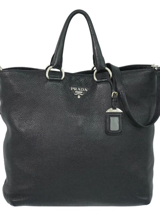 Prada Leather 2-Way Shoulder Bag Tote Black